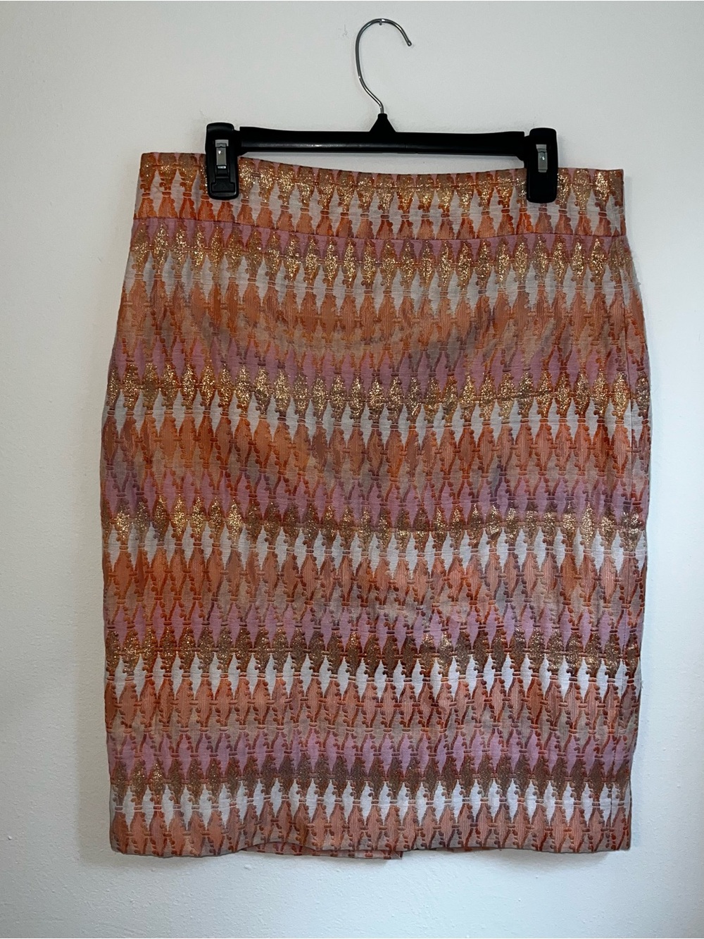 J. Crew Pink and Orange Metallic Patterned Pencil Skirt